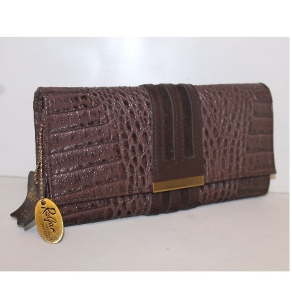Ragar Mauve Embossed Leather Travel Jewelry Roll Folder Wallet